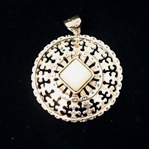 Sterling Silver Pendant 925 Mexico 6V-02 Pearlescent Glass Stone Antiqua 7708